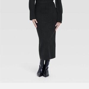 Women's Cozy Knit Midi Sweater Skirt - A New Day Black S NWT
